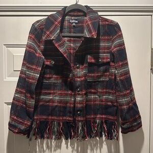 NWT Freshman 1996 Kids plaid fringe hem Shacket
